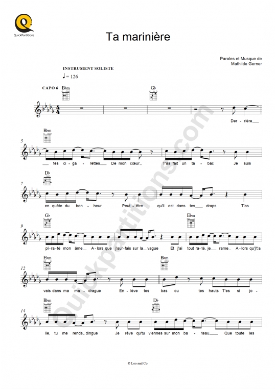 Partition pour Instruments Solistes Ta marinière - Hoshi