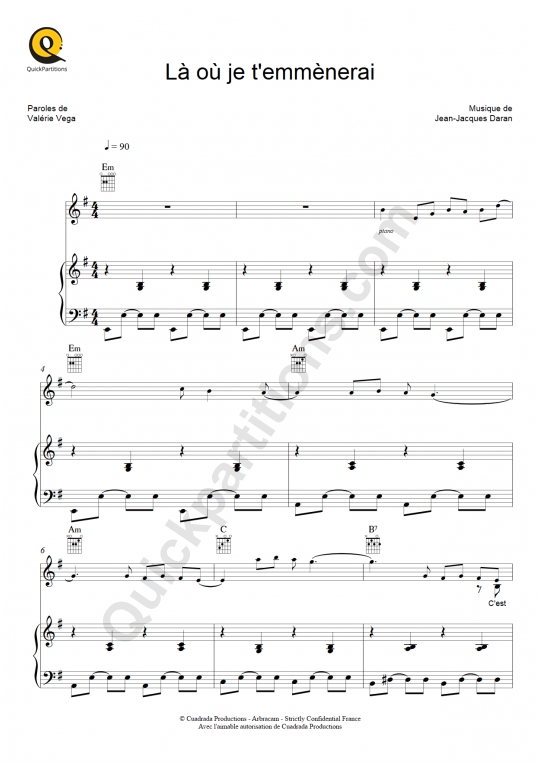 Là où je t'emmènerai Piano Sheet Music - Florent Pagny