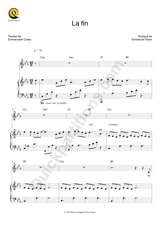 Partition piano La fin - Emmanuel Moire