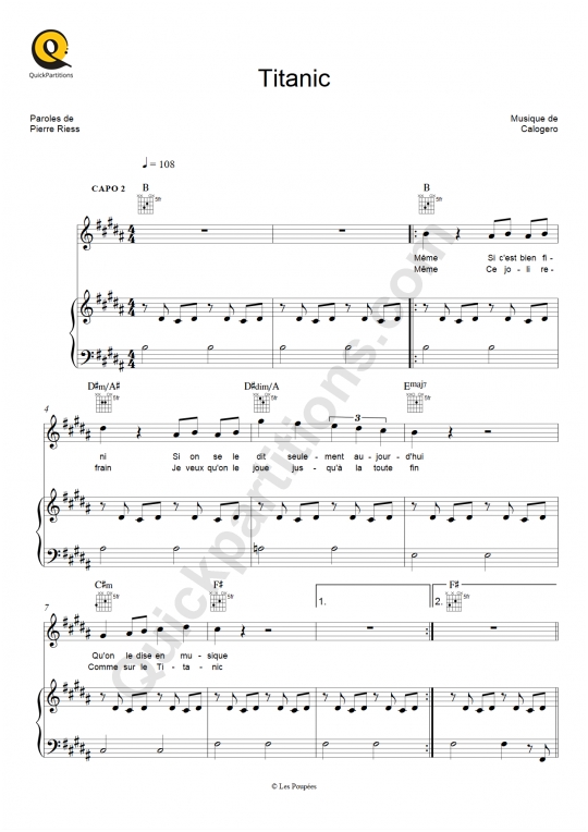 Titanic Piano Sheet Music - Calogero