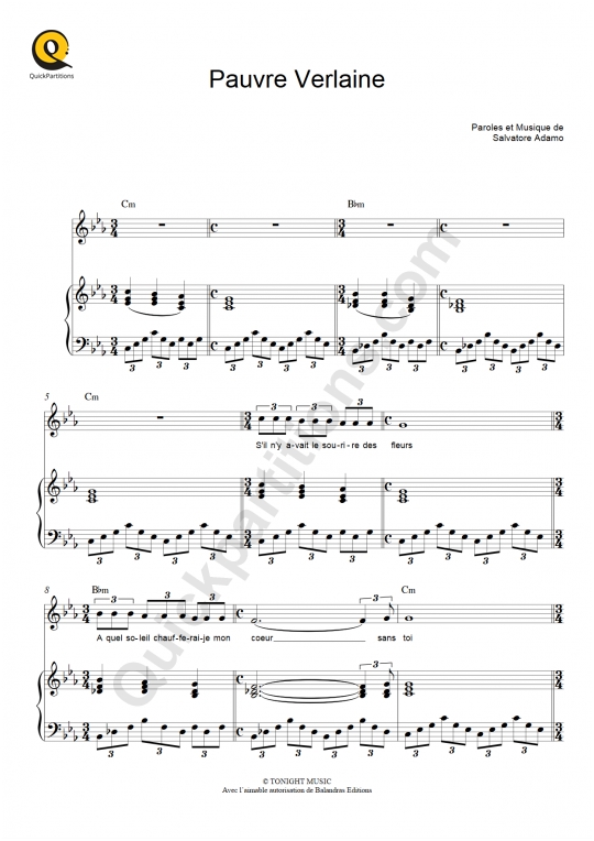 Pauvre Verlaine Piano Sheet Music - Salvatore Adamo