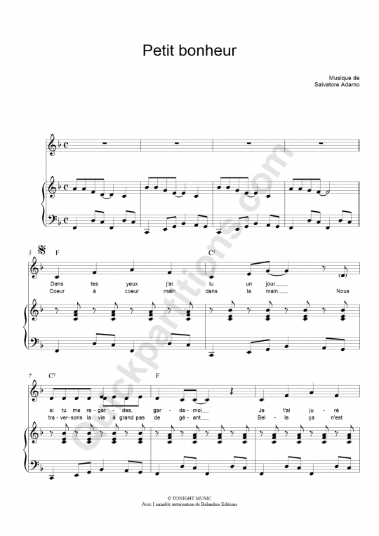 Partition piano Petit bonheur - Salvatore Adamo