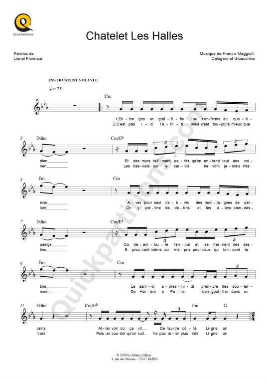 Chatelet Les Halles Leadsheet Sheet Music - Florent Pagny