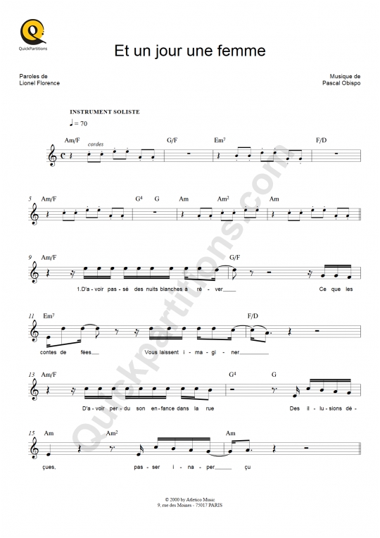 Partition pour Instruments Solistes Et un jour une femme - Florent Pagny