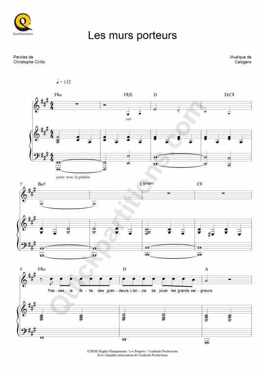 Les murs porteurs Piano Sheet Music - Florent Pagny