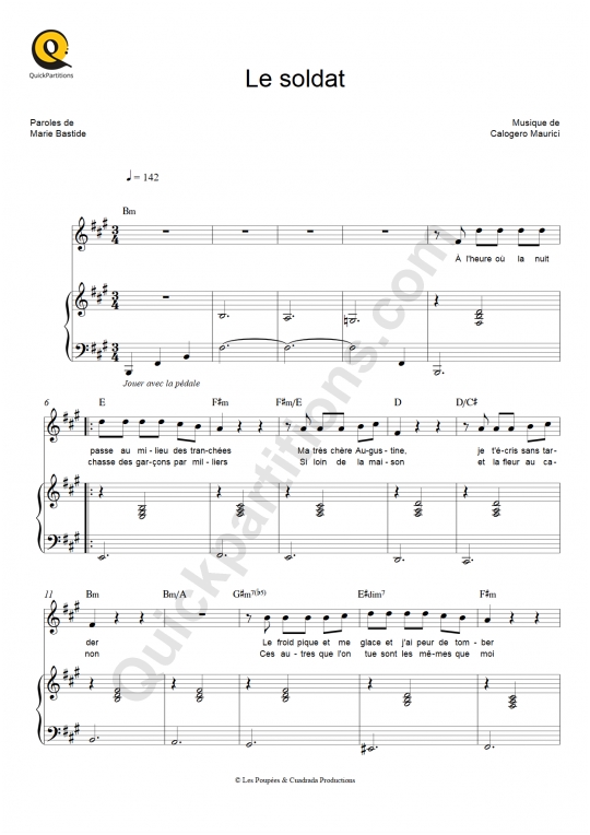 Le soldat Piano Sheet Music - Florent Pagny