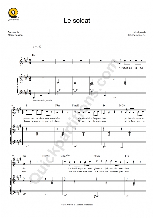 Partition piano Le soldat - Florent Pagny