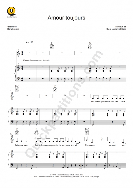 Partition piano Amour toujours - Clara Luciani