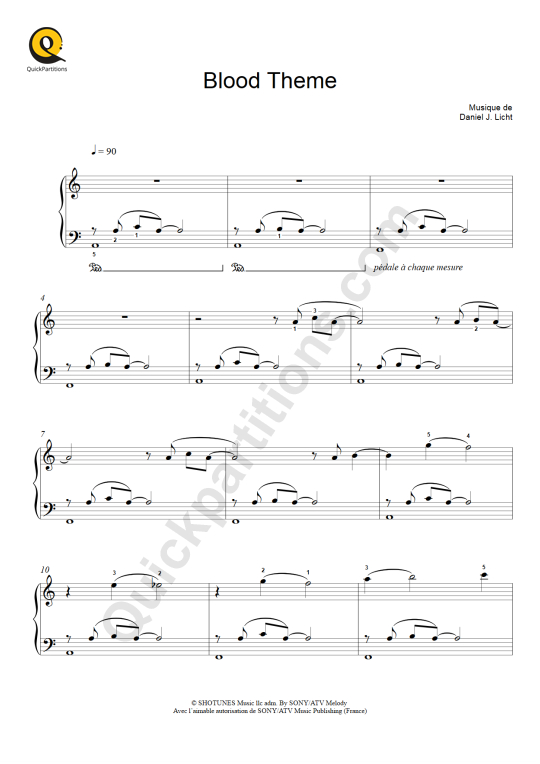 Partition piano facile Blood Theme (BO Dexter) - Daniel Licht