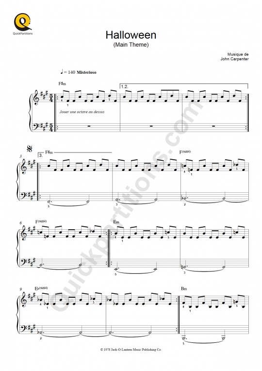 Partition piano facile Halloween (Main Theme) - John Carpenter