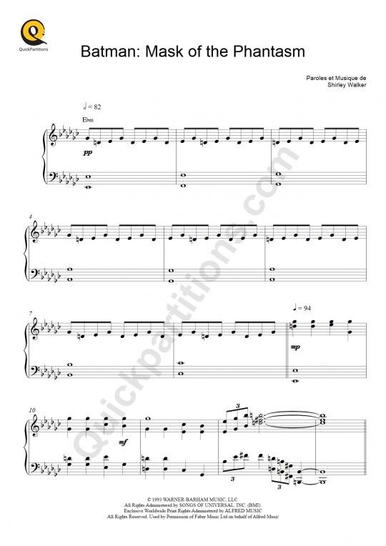 Batman: Mask of the Phantasm Piano Sheet Music - Shirley Walker