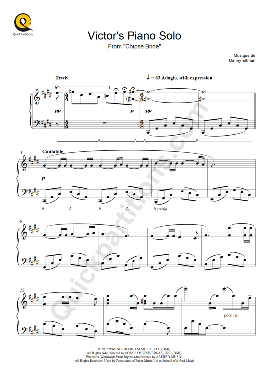 Partition piano Victor's Piano Solo - Danny Elfman
