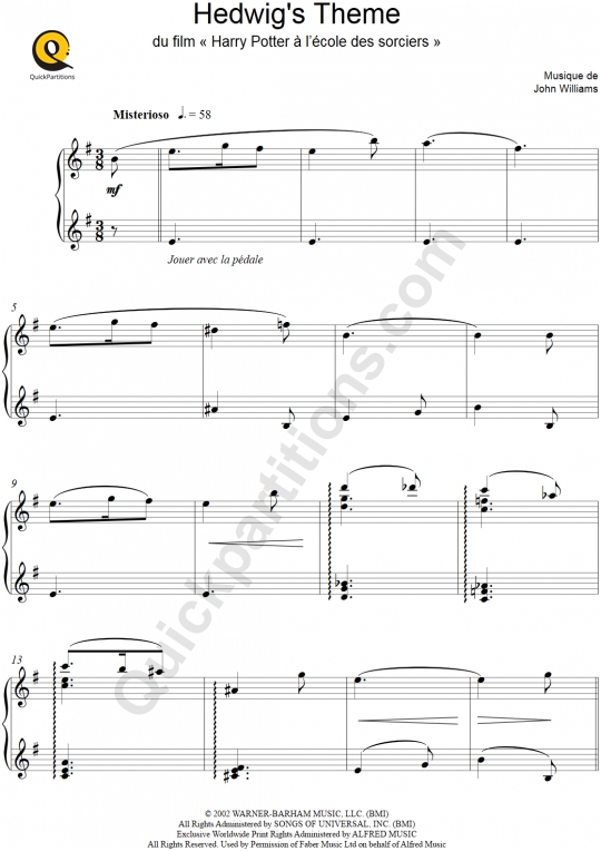 Hedwig's Theme (Harry Potter) Piano Sheet Music - John Williams