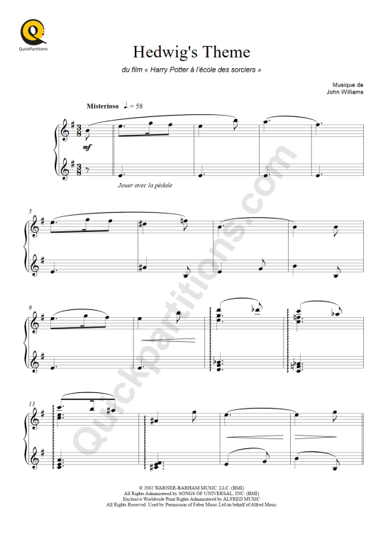 Hedwig's Theme (Harry Potter) Piano Sheet Music - John Williams