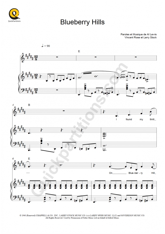 Blueberry Hills Piano Sheet Music - Fats Domino