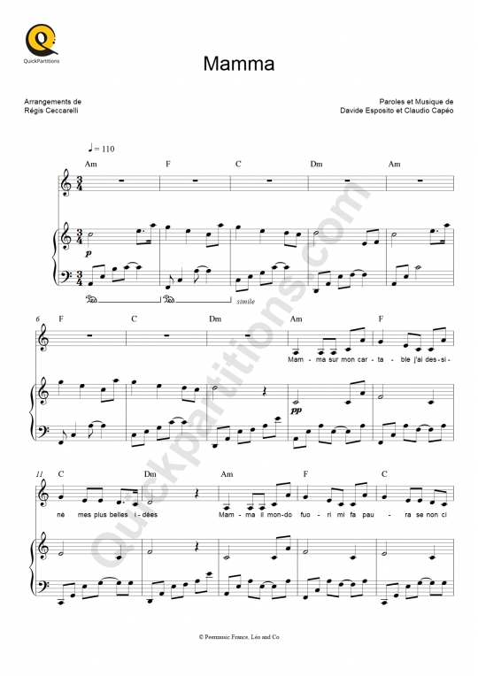Mamma Piano Sheet Music - Claudio Capéo