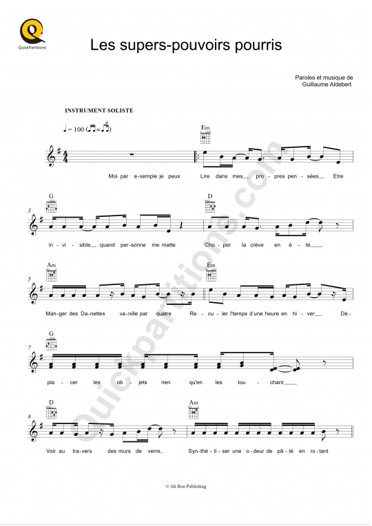 Partition pour Instruments Solistes Les supers-pouvoirs pourris - Aldebert