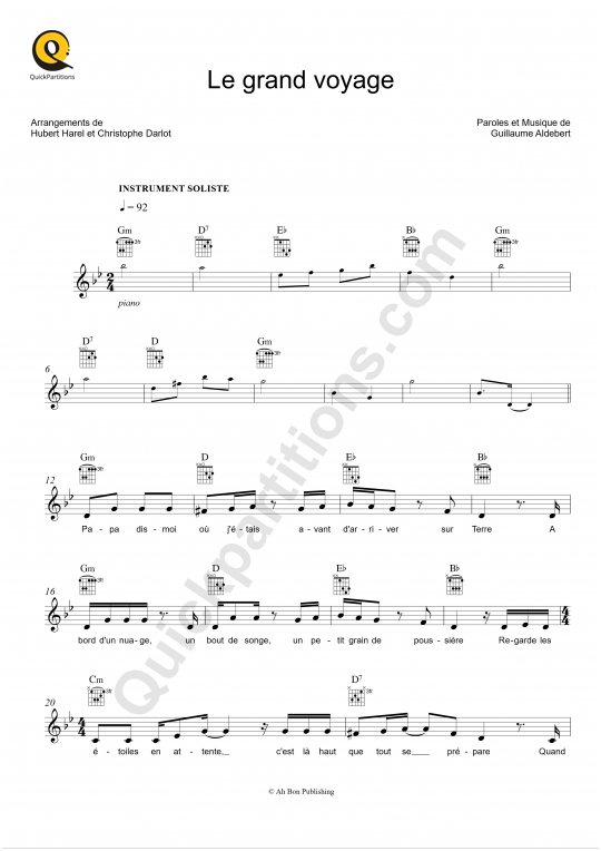Le grand voyage Leadsheet Sheet Music - Aldebert