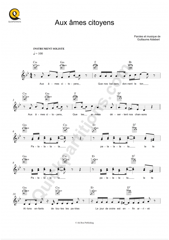 Aux âmes citoyens Leadsheet Sheet Music - Aldebert