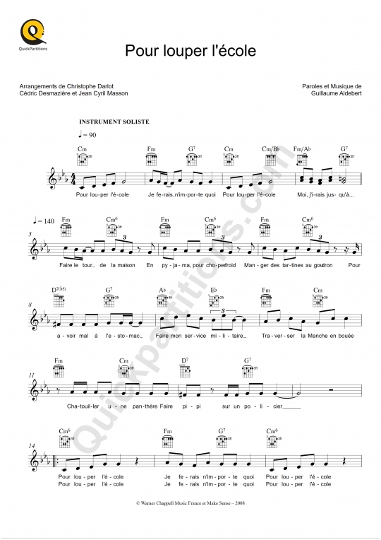 Pour louper l'école (10 ans d'Enfantillages !) Leadsheet Sheet Music - Aldebert