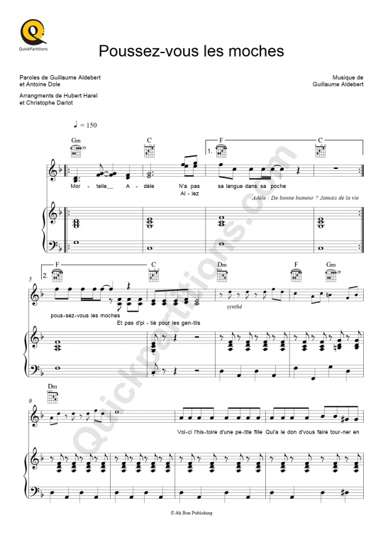Poussez-vous les moches Piano Sheet Music - Aldebert