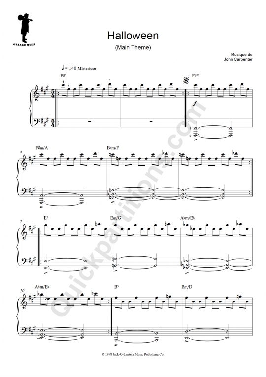 Partition piano facile Halloween (Main Theme) - Galagomusic