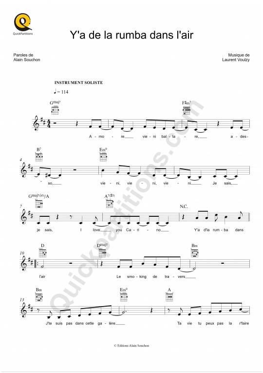 Y'a d'la rumba dans l'air Leadsheet Sheet Music - Alain Souchon