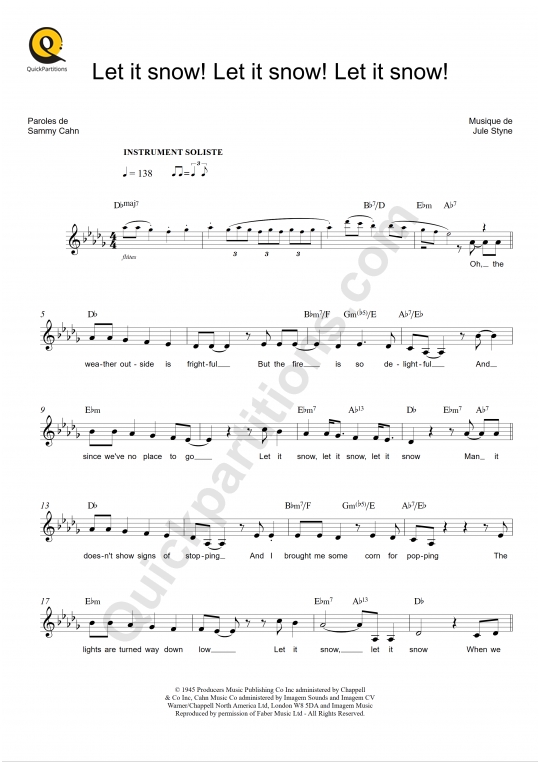 Let It Snow! Let It Snow! Let It Snow! Leadsheet Sheet Music - Dean Martin