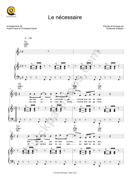 Le nécessaire Piano Sheet Music - Aldebert