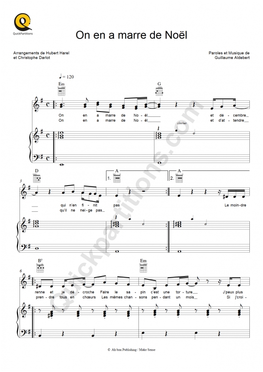 On en a marre de Noël Piano Sheet Music - Aldebert