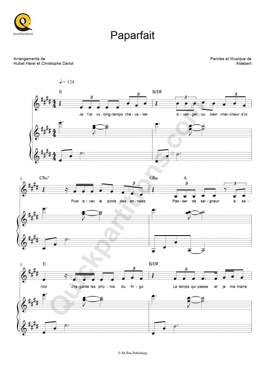Paparfait Piano Sheet Music - Aldebert