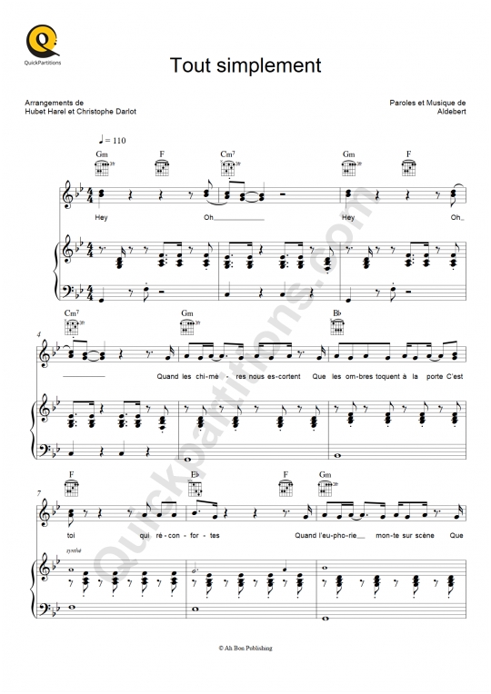 Tout simplement Piano Sheet Music - Aldebert
