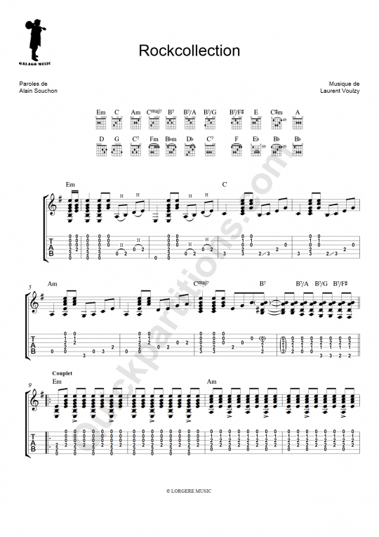 Tablature Guitare Rockcollection - Galagomusic