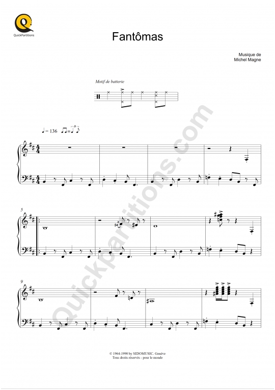 Fantômas Piano Sheet Music - Michel Magne