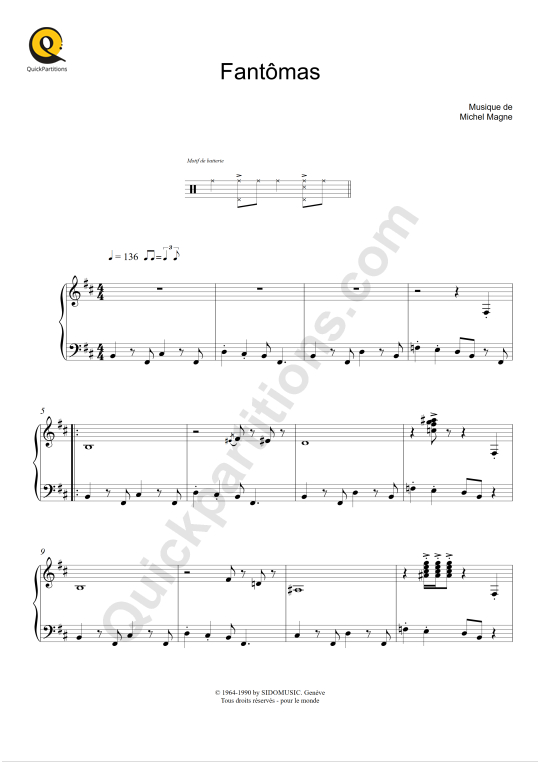 Fantômas Piano Sheet Music - Michel Magne