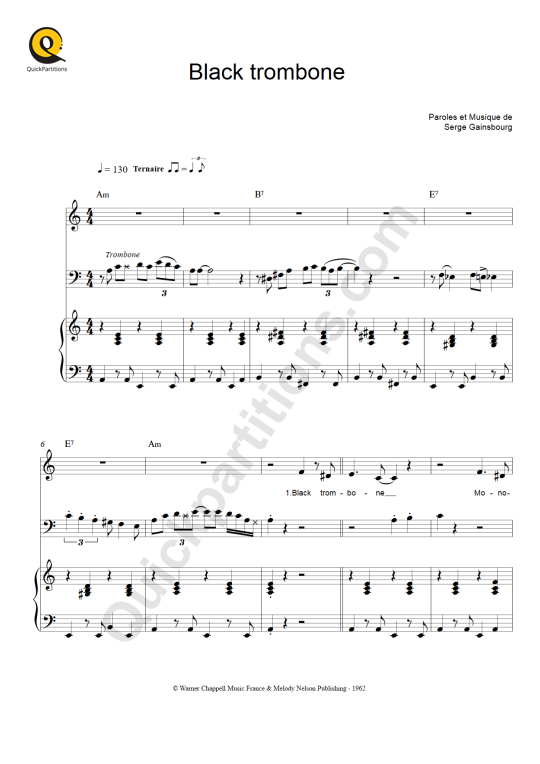 Partition piano et trombone Black trombone - Serge Gainsbourg