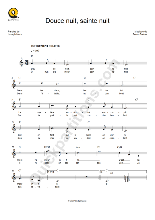 Partition pour Instruments Solistes Douce nuit, sainte nuit - Noël