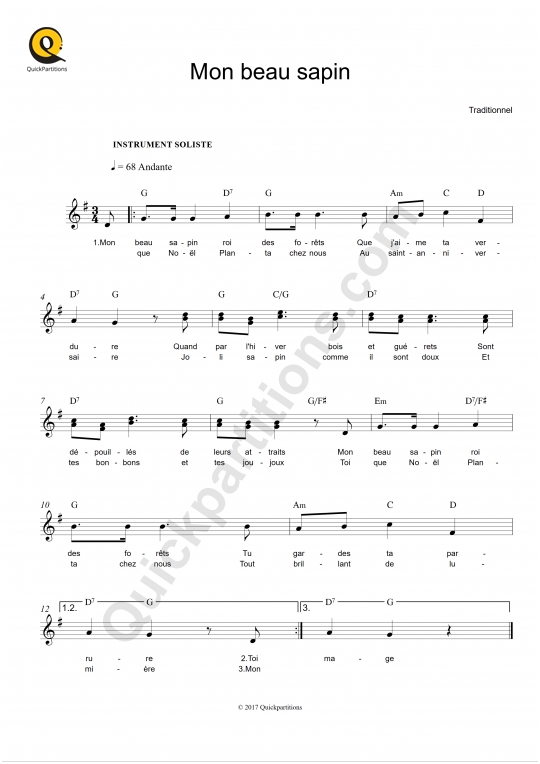 Mon beau sapin Leadsheet Sheet Music - Noël