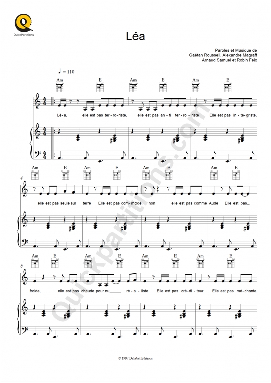 Partition piano Léa - Louise Attaque