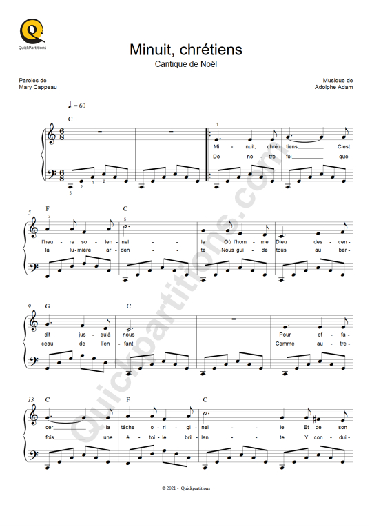 Partition piano Minuit, chrétiens - Noël
