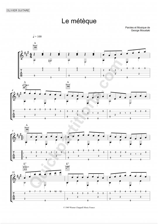 Le Métèque Guitar Tab - Olivier Gaucher