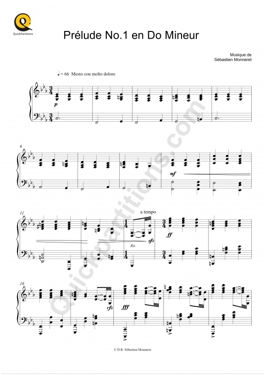 Partition piano Prélude N°1 en Do Mineur  - Haley Myles
