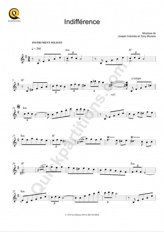 Partition pour Instruments Solistes Indifférence - Tony Murena