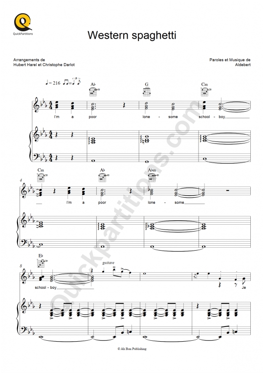 Partition piano Western spaghetti - Aldebert