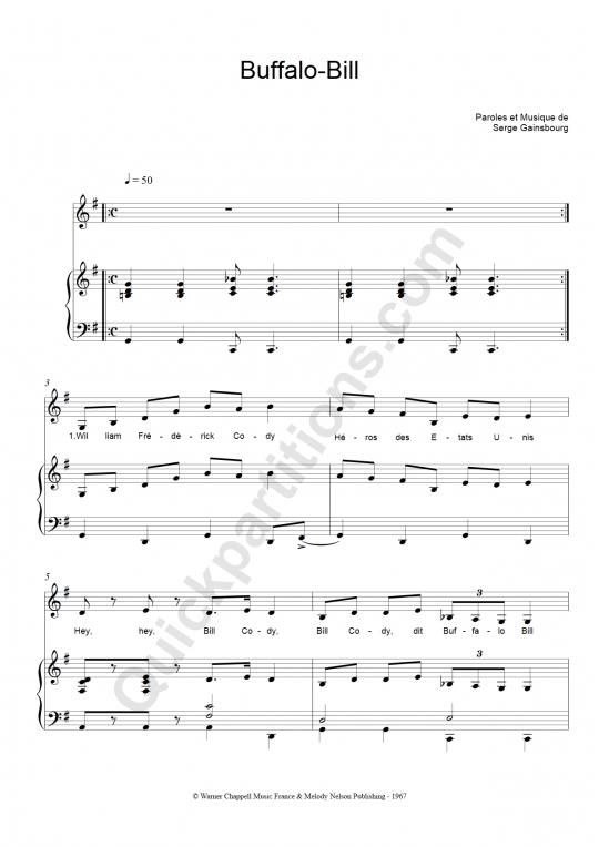 Partition piano Buffalo Bill - Serge Gainsbourg