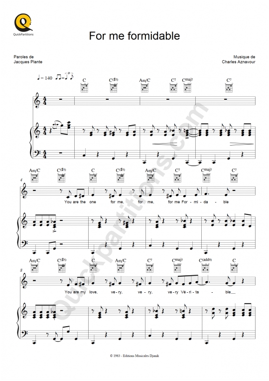 For me formidable Piano Sheet Music - Charles Aznavour
