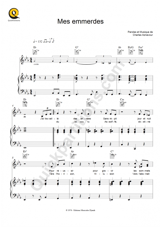 Mes emmerdes Piano Sheet Music - Charles Aznavour
