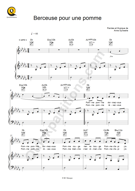 Berceuse pour une pomme Piano Sheet Music - Les Fabulettes d'Anne Sylvestre