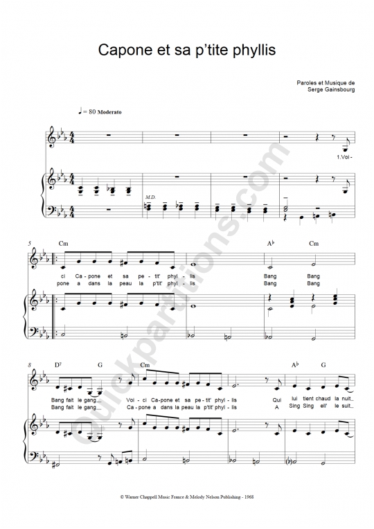 Partition piano Capone et sa p'tite Phyllis - Serge Gainsbourg