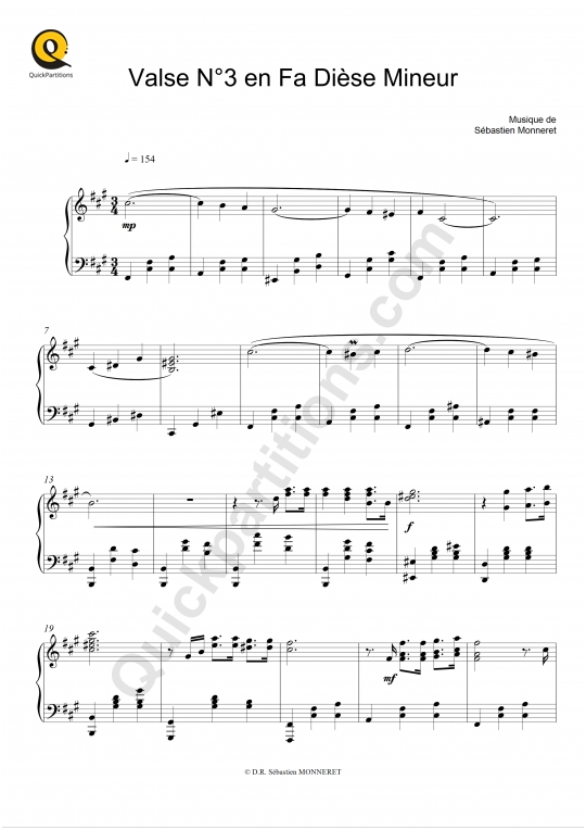 Valse No.3 en Fa Dièse Mineur Piano Sheet Music - Haley Myles